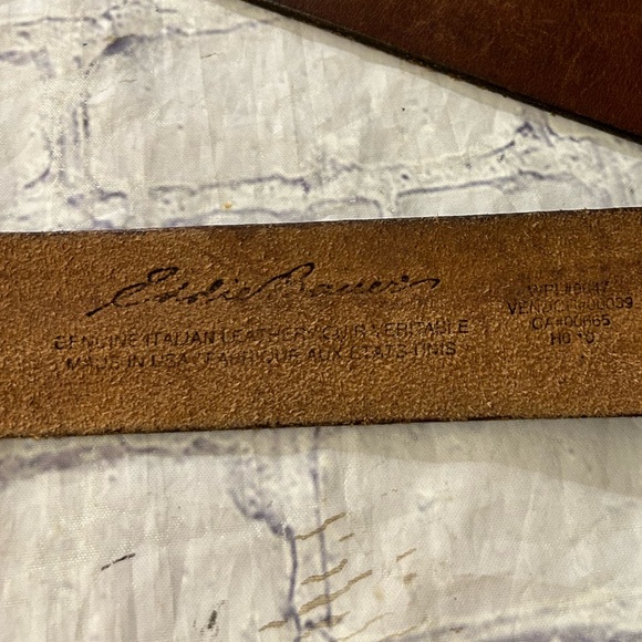 EDDIE BAUER VINTAGE DISTRESSED RUGGED BROWN ITALIAN LEATHER MENS BELT SIZE 42 - Picture 7 of 8